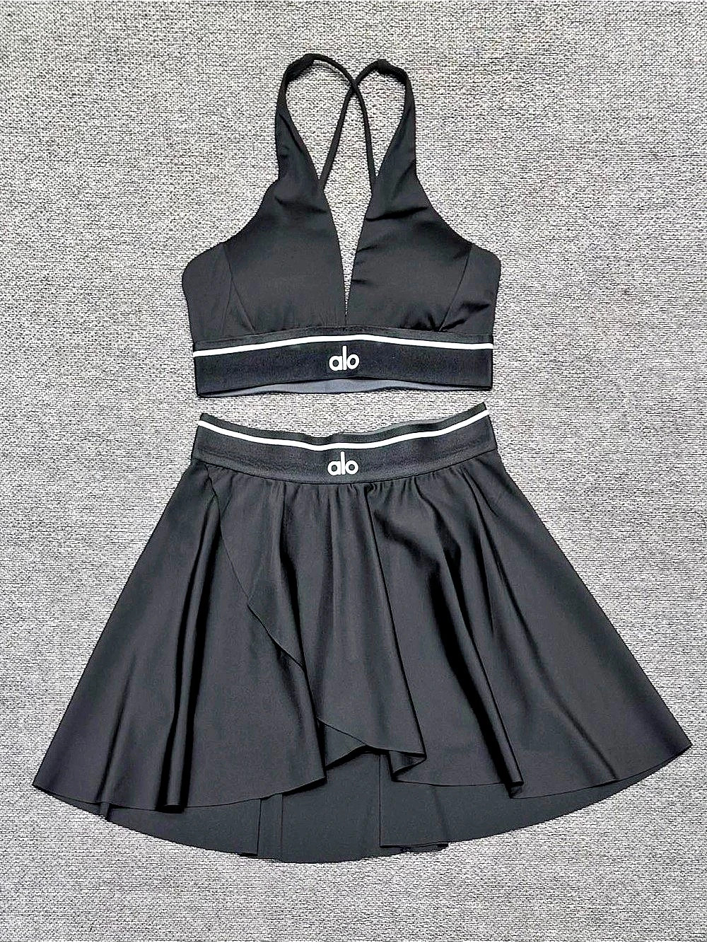 Alo Yoga Black Athletic Skirted Bikini Set NWT